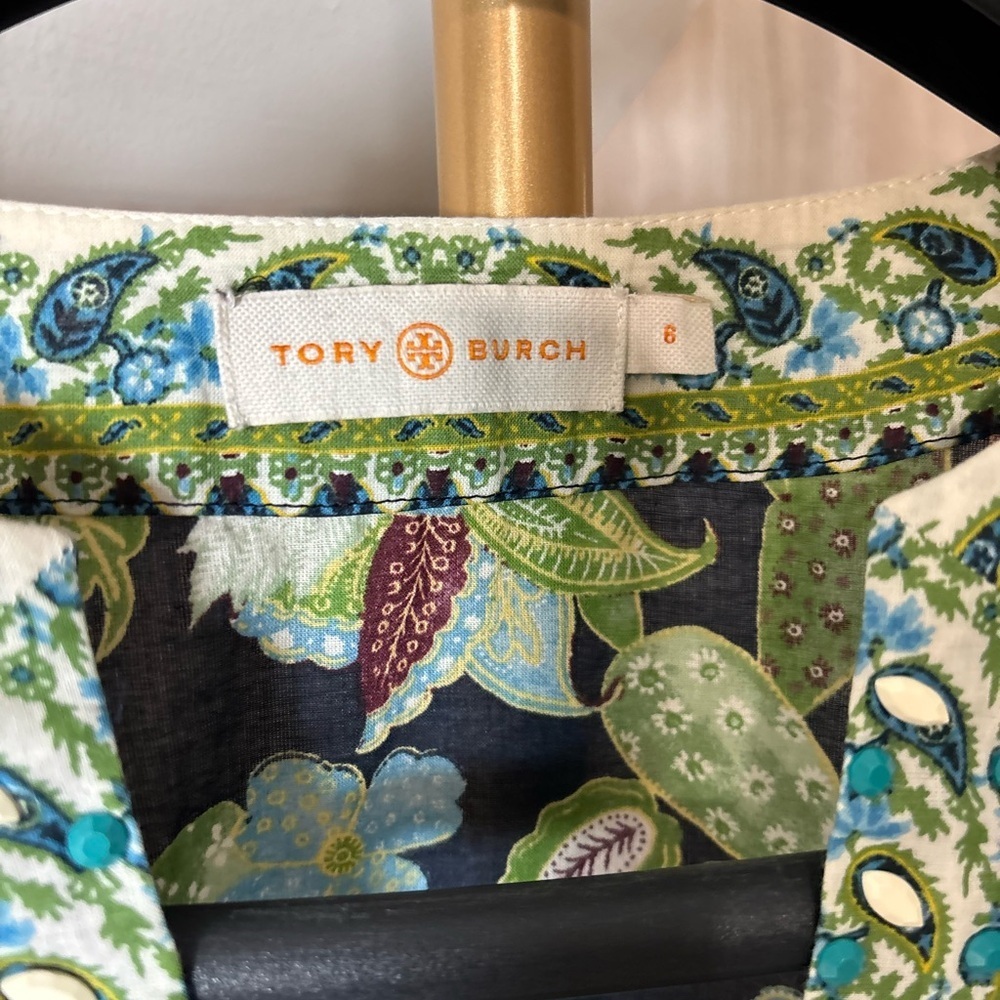 Tory Burch Embellished Garden Wisteria Beaded Garden Tunic Top Floral - Picture 4 of 15